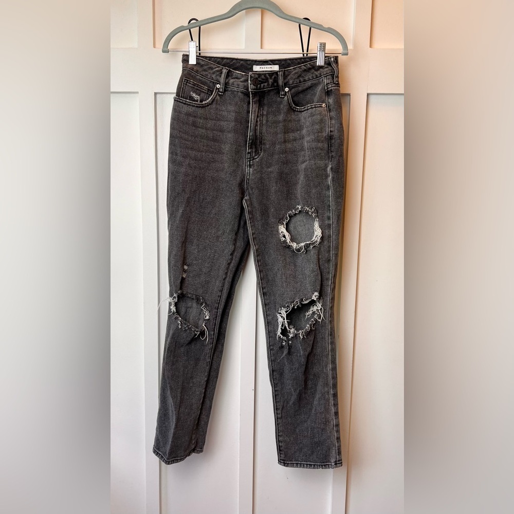 PACSUN Black Wash Denim Distressed Mom Straight Jeans Women’s Size 27 Women 4